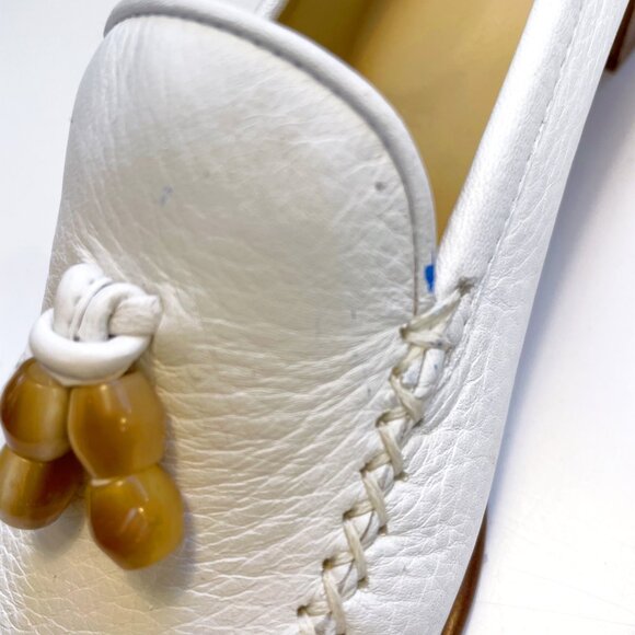 Stuart Weitzman White Beaded Leather Loafer, Size 12 AA - Picture 10 of 10